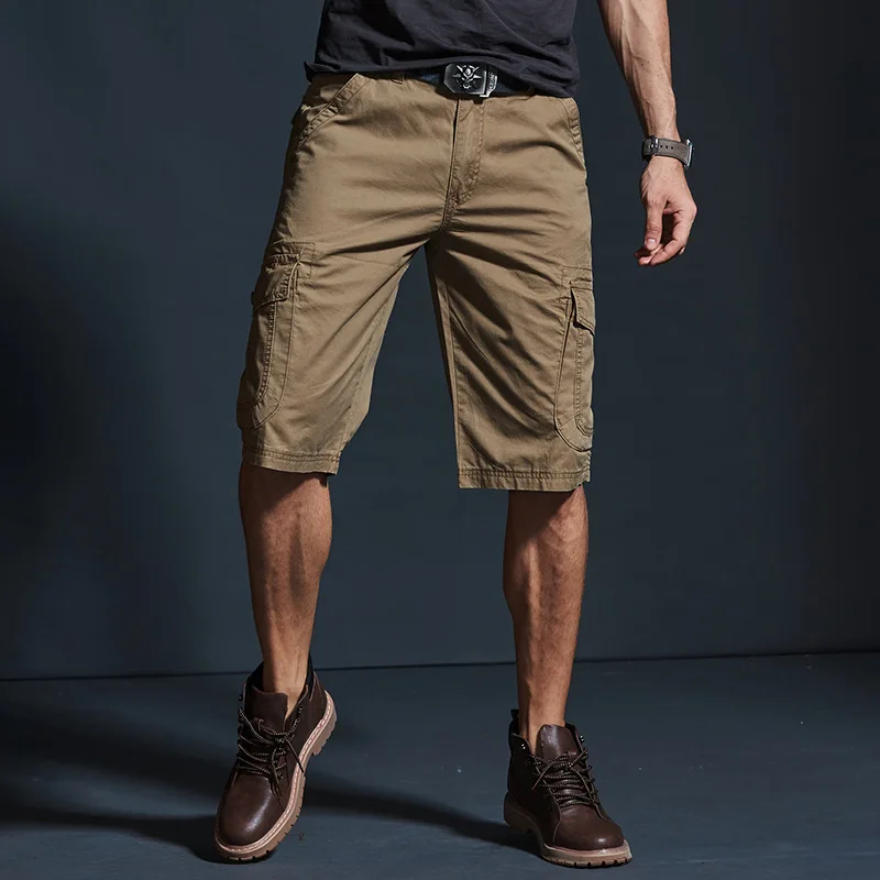 Шорты карго мужские однотонные повседневные штаны с множеством карманов уличные