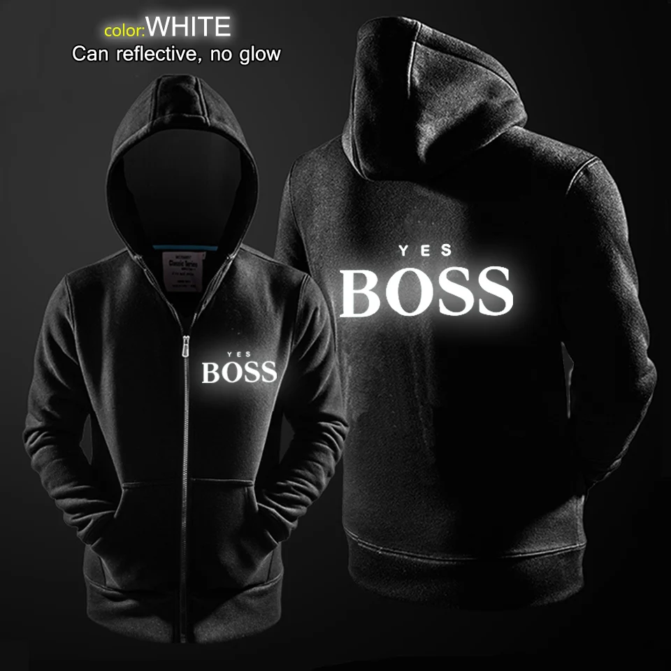 White Светится в темноте Для мужчин Для женщин да принт Boss одежда с длинным рукавом с капюшоном забавные толстовки с капюшоном футболка с капюшоном пальто куртка - Color: White