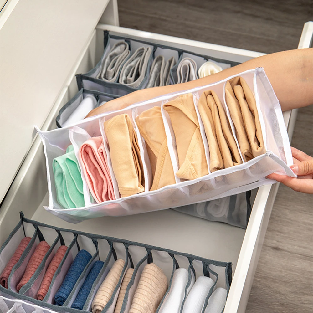 

3Pcs Dormitory Closet Organizer For Socks Home Separated Underwear Storage Box 7 Grids Bra Organizer Foldable Drawer Organizer