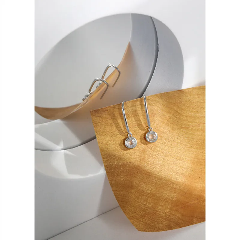 

Real 925 Sterling Silver U-shaped Round Cubic Zirconia Stud Earrings For Women Jewelry Minimalist Female Earings Ear Accessories