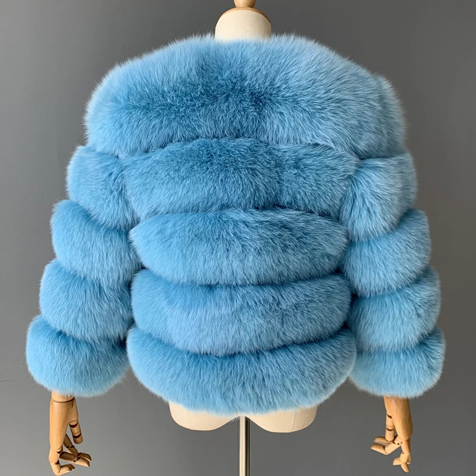 Bright blue Женские пальто из натурального Лисьего меха для женщин, теплое пальто из натурального Лисьего меха, зимняя женская меховая куртка, женские цветные пальто из натурального меха - Цвет: Bright blue