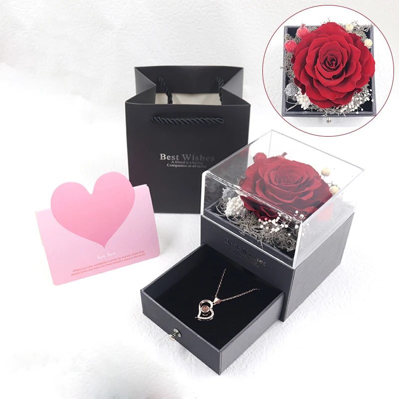 

2021 New Real Flower Eternal Flower Gift Box Jewelry Box Real Roses for Mothers Day New Year Valentines Day Christmas Gift