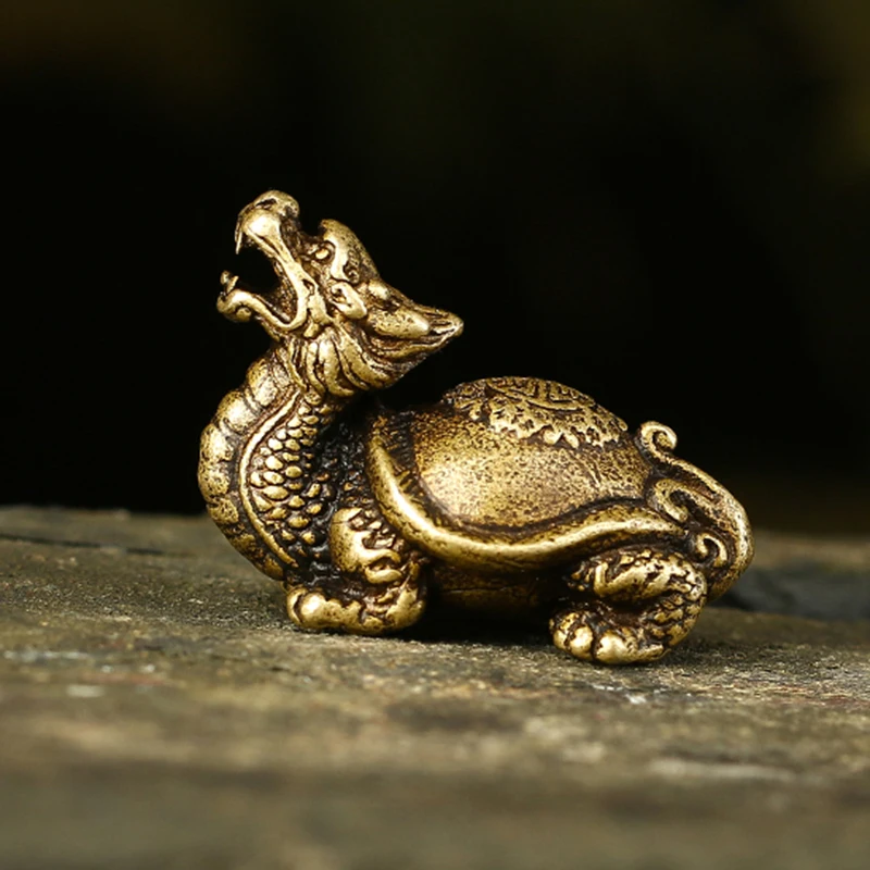 Античная Медная твердая долголетие дракон черепаха миниатюрные статуэтки
