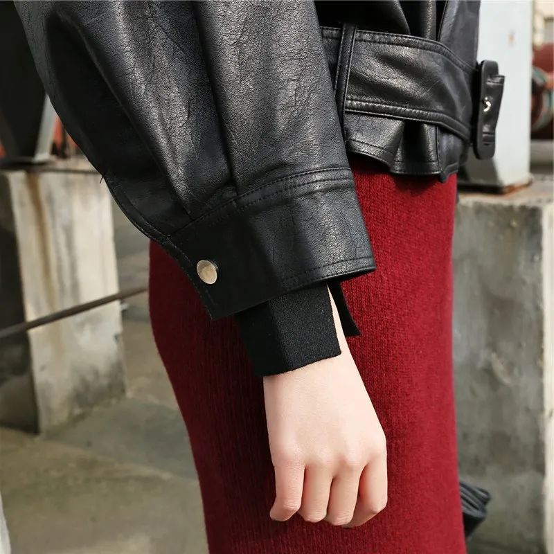 

2021 Spring Loose Short Motorcycle Biker PU Faux Leather Jackets Coat Outfit for Women 081
