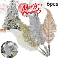 6pcs christmas tree decoration simulation plastic white golden glowing feather diy xmas party decor glittery baubles ornament
