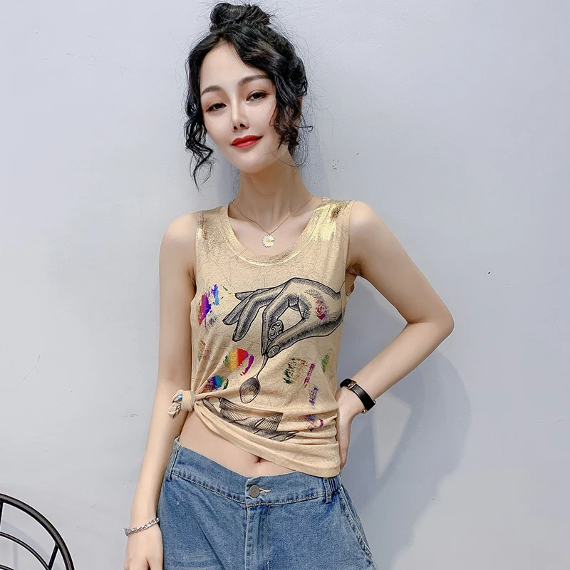 

Vest Women Top 2020 Printed Tank Female Creativity camisole Base sleeveless fashion vests summer Bronzing shirts O-neck Tops New