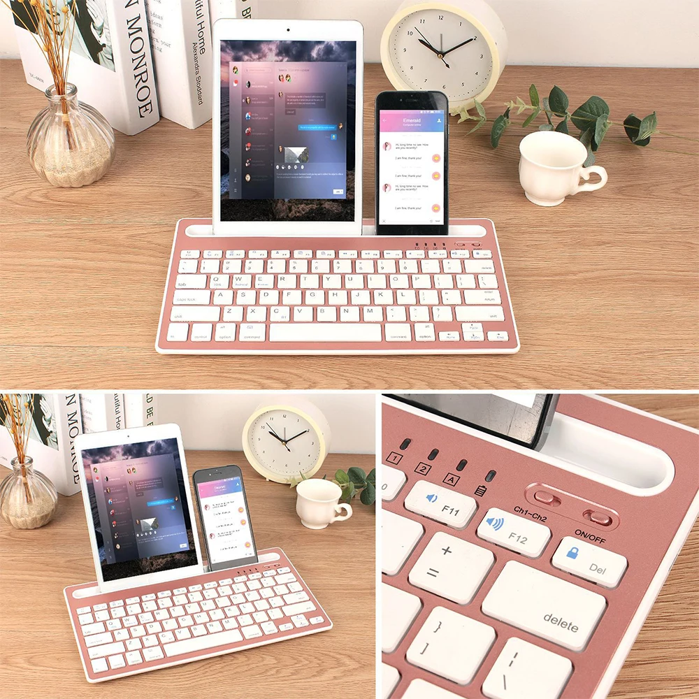 

Mobile Phone Tablet Computer Wireless Bluetooth With Slot Bracket Keyboard Dual Pass 87 Keys Tablet Stand Keyboard