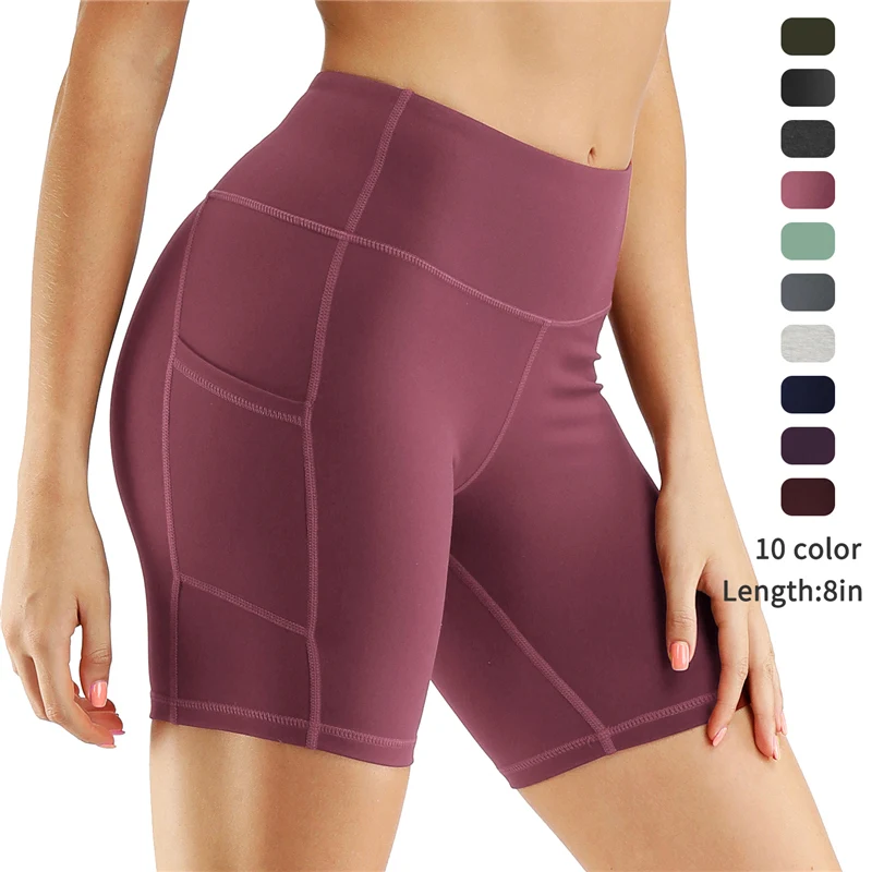 

High Waist Athletic Shorts for Womens Yoga Fitness Workout Running Shorts with Deep Pockets Push Up Tight Sports Shorts Leggings