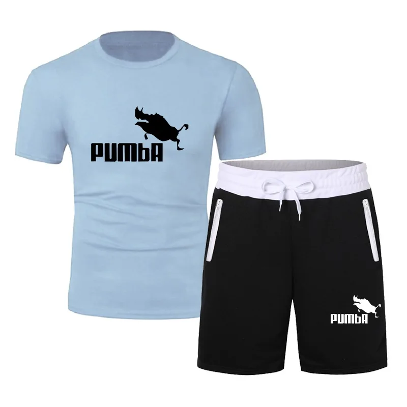 

2021new Pumba Printing Suit Men 's Trousers Casual Pants + T-shirt Sports Shorts European and American Suit Pant Closure Type