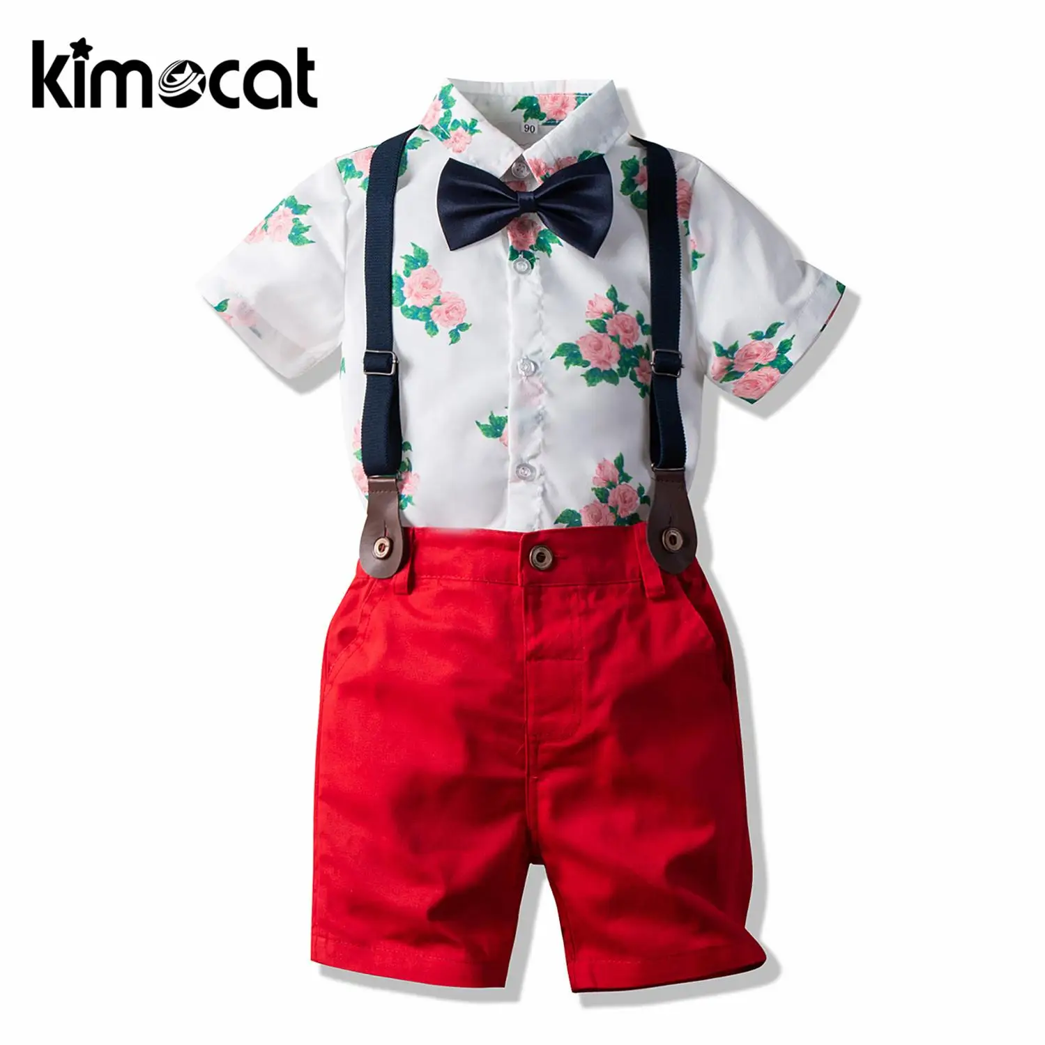 

Kimocat Kids Baby Boy Clothes Summer White Rose Shirt + Red Shorts Set 2pcs Handsome Young Teen In Costume Boys Clothing Set