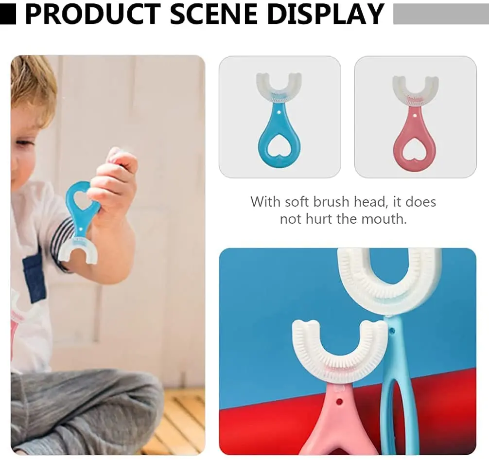 Детская зубная щетка U-образная детская с силиконовой ручкой чистящая для
