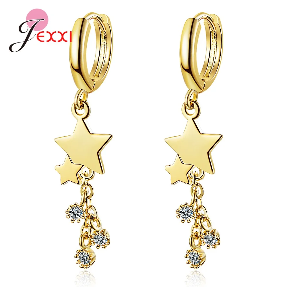 

New Fashion Small Hoop Earrings for Women Girls 925 Sterling Silver Mini Circle Earrings Wedding Jewelry Zircon Star Earring