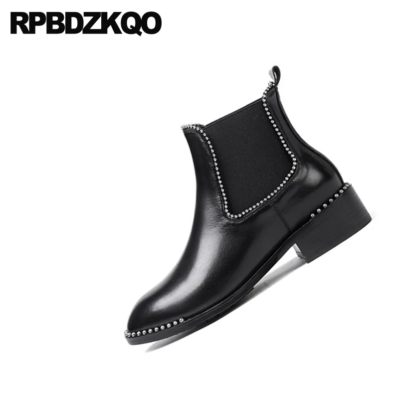 Черные Дизайнерские ботильоны челси на высоком каблуке с металлическими