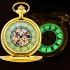 Новинка 2021, карманные мужские часы с римскими цифрами, Роскошные Механические карманные часы на цепочке из нержавеющей стали с подвеской, часы