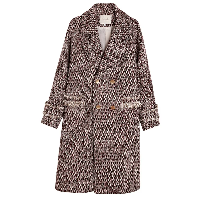 Purplish red Overcoat Woman Winter Plus Size 5XL Fashionable Casual Female Loose Long Tweed Coat Warm Oversize Office Attire - Цвет: Purplish red