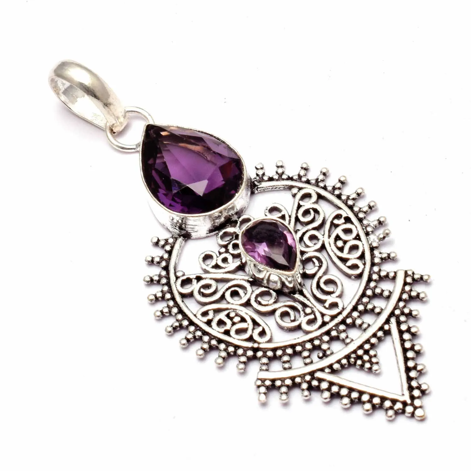 

Genuine Amethyst Pendant Silver Overlay over Copper , 69 mm, P12394