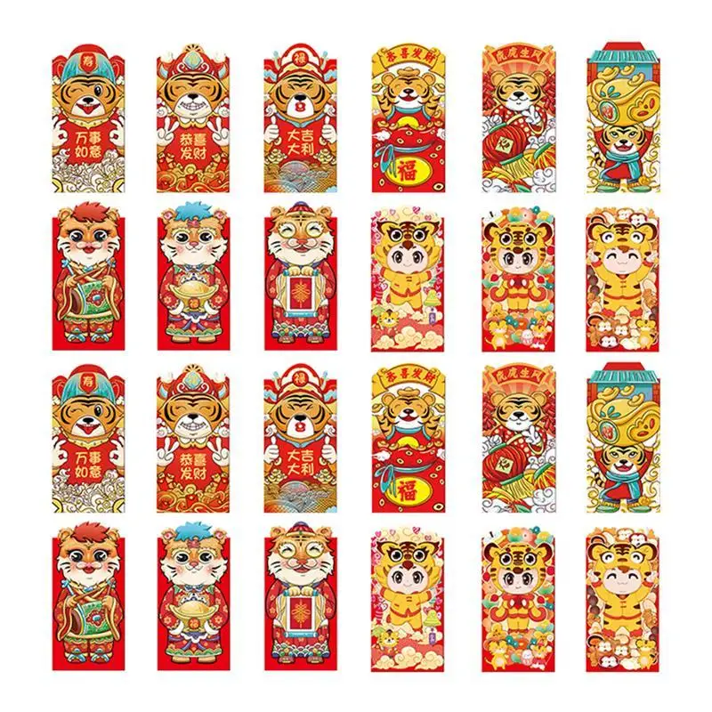 

24pcs New Year Red Envelopes with Three-dimensional Patterns for Tiger Year
