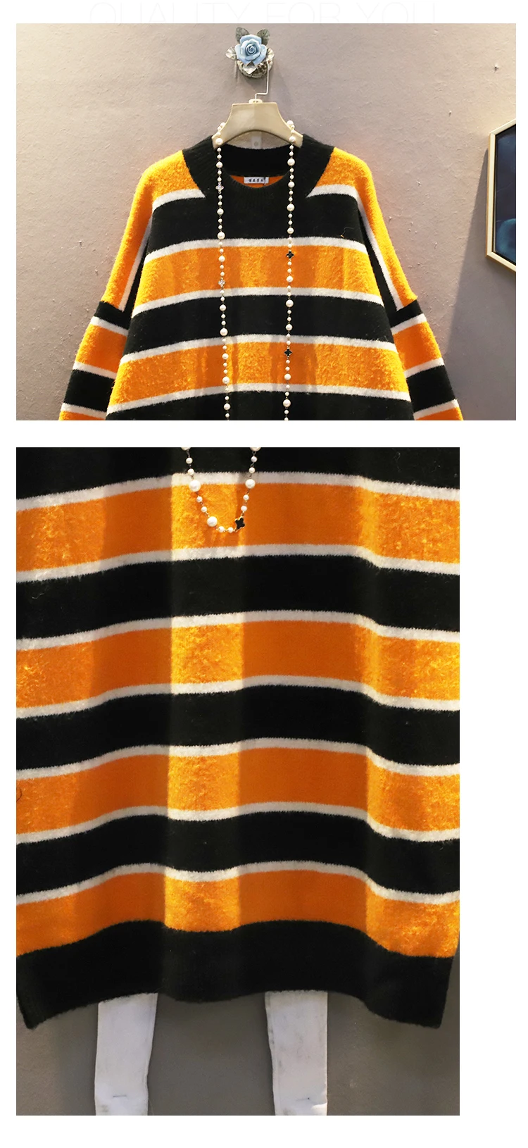 

QING MO Black Blue Striped Knitted Dress Women 2020 Autumn Winter O-Neck Plus Size Sweater Dress Pullovers Long Sweater QYF211A