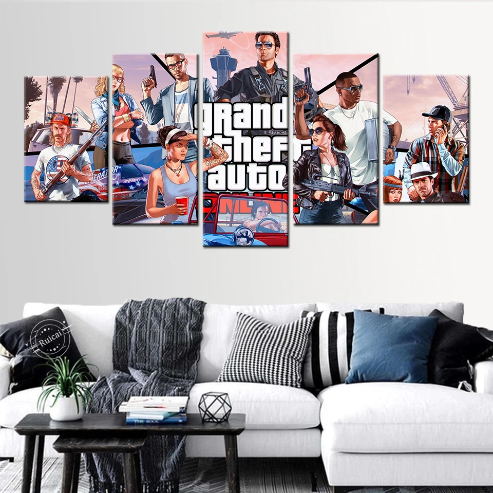 GTA 5 постер Grand Theft Auto V видео игра холст картина печать на стене картины для