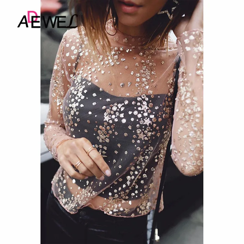 ADEWEL женские топы горячая распродажа кружевная рубашка перспектива высокий ворот