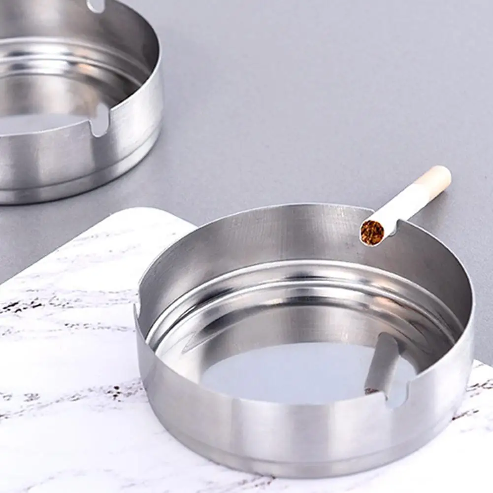 

New Portable Stainless Steel Hotel Smoke Dish Cigarette Holder Desktop Round Ashtray Use To Clean