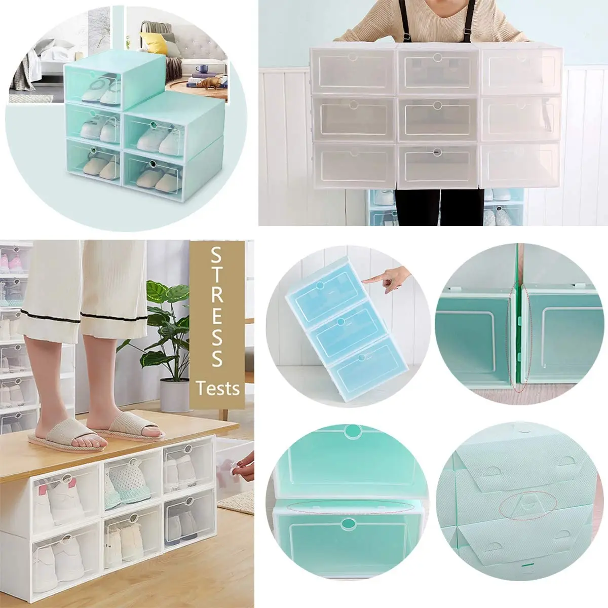 

6pcs Transparent Shoe Box Stackable Foldable Flip Dustproof Drawer Case Shoe Organizer Household Storage Box