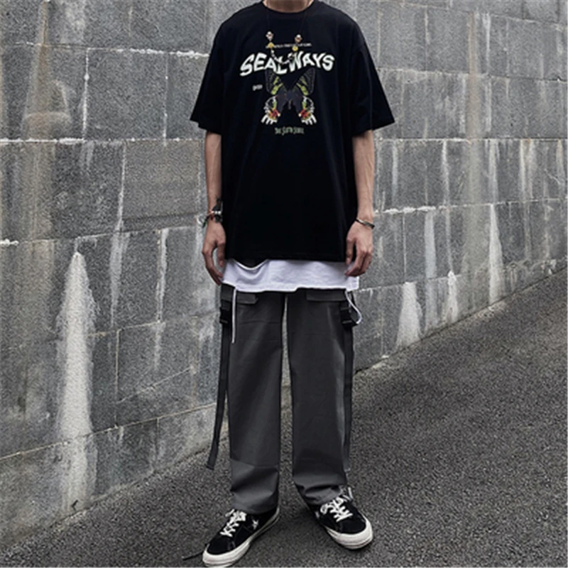 

Hip Hop Oversize Men 100% Cotton Tshirt Tops Tees Butterfly Print High Street Trend Vintage Women T-Shirts Camisetas Hombre