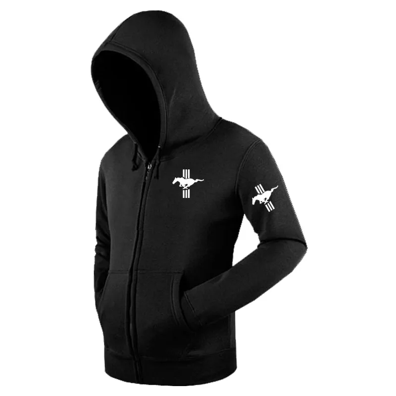 

2021New Fashion Solid for mustang logo Fleece zipper Sweatshirts Autumn Winter Cardigan Jacket Casual Hoodies