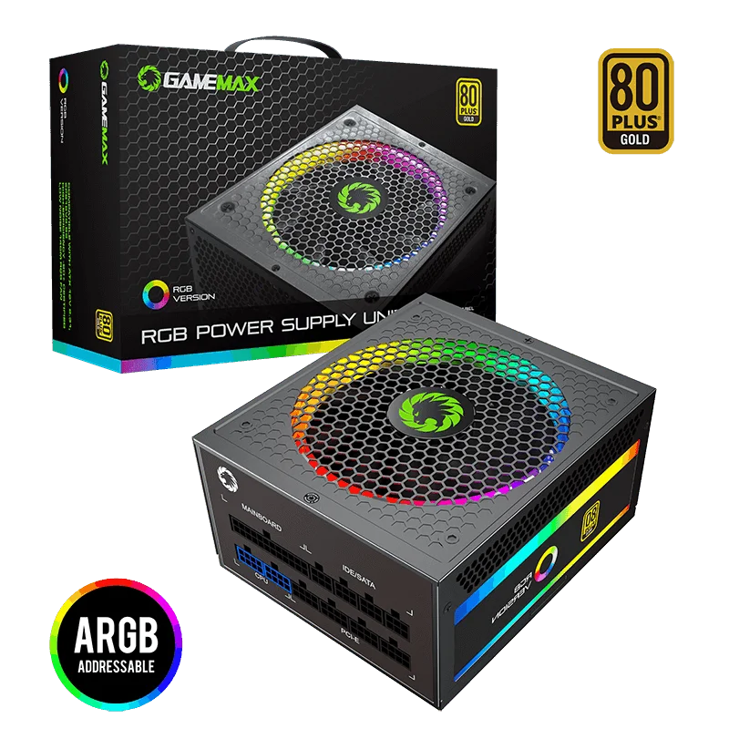 GameMax RGB-850 Rainbow Power Supply 850W RGB Fully Modular 80 Plus Gold Certified with Addressable Light Vairous Color Mode | Компьютеры