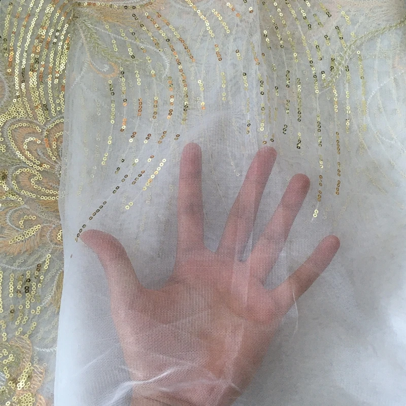 

Embroidered African Lace Fabeic With Sequins 5 Yards/piece French Net Lace Fabric Nigeria Mesh Lace Fabric For Wedding Party