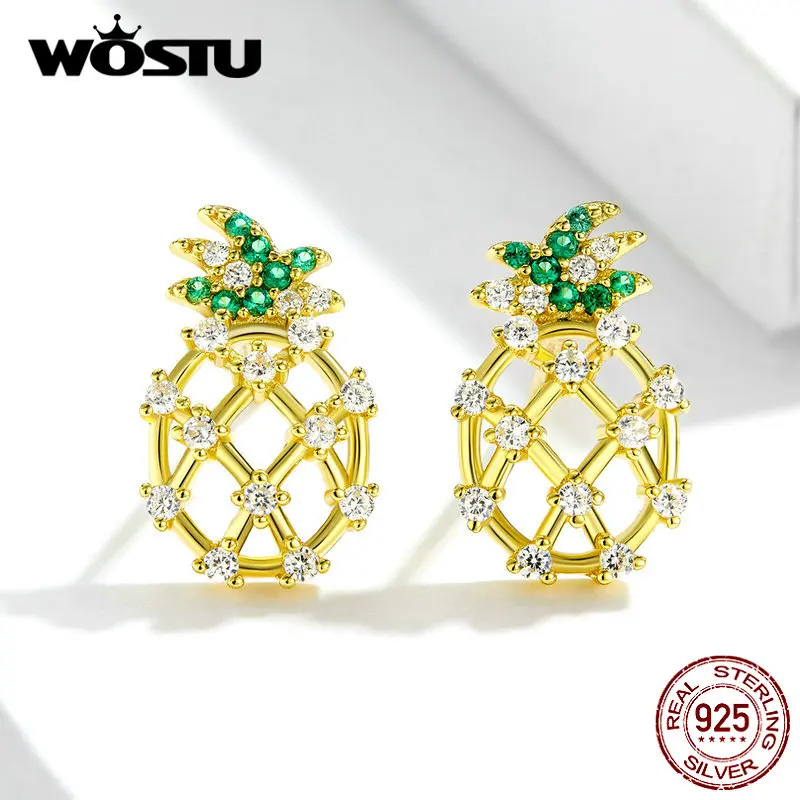 Женские ажурные серьги гвоздики WOSTU из стерлингового серебра 925 пробы с ананасом