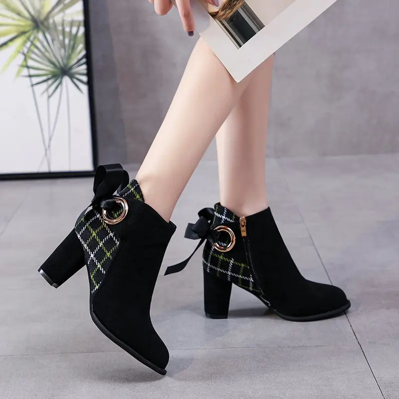 

Autumn Winter Hot Sell Shoes Women Chelsea Boots Women Elastic Band Mid Heel All Match Comfortable Fashion Ankle Shoes