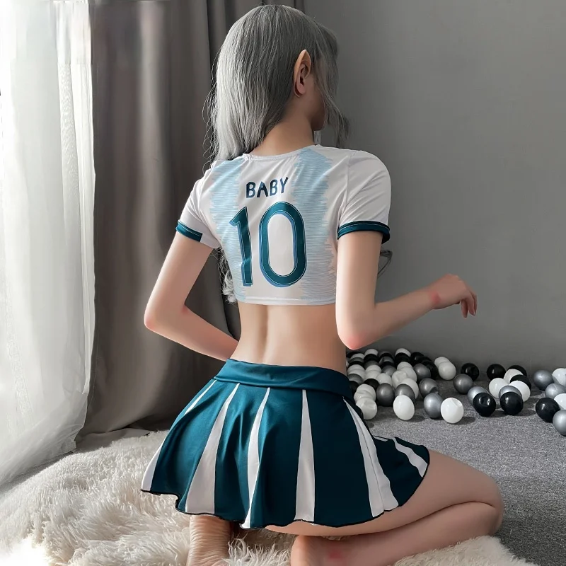 

Dynamic Football Baby Split Suit Cos Cheerleader Uniform Pleated Miniskirt Stitching Color Design Sexy Lingerie Set