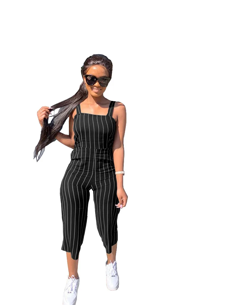 

2020 New Rompers Womens Jumpsuit Sexy Spaghetti Strap Striped Plus Size Jumpsuits