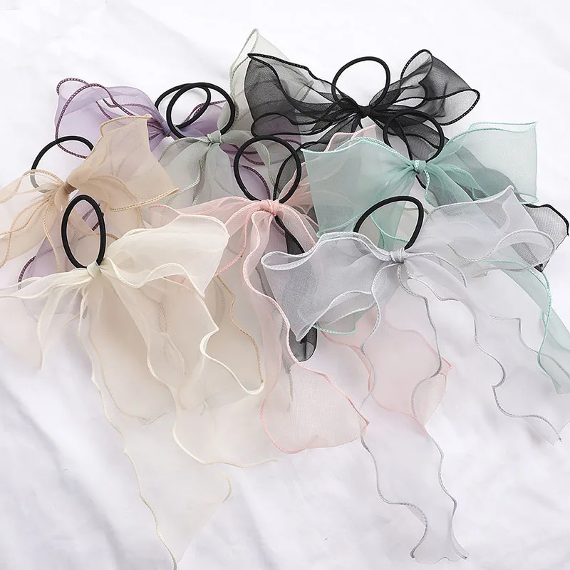

Organza Long Streamer Chiffon Bow Hair Rope Ribbon Scrunchie Elastic Hair Bands Ponytail Holder Solid Color Hair Accessories