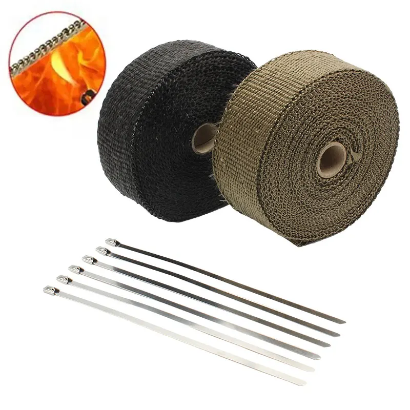 2.5cm*5M Motorcycle Exhaust Heat Shield Thermal Exhaust Tape Heat Wrap Fiberglass With Stainless Ties Fit For Motocross ATV