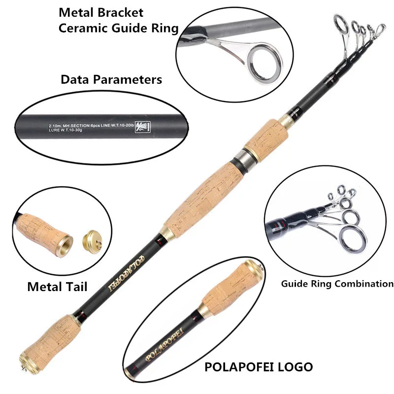 POLAPOFEI 46T углеродная Удочка приманка телескопический спиннинг литье стержня Pod