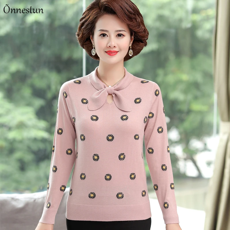 

Woman Sweaters New Autumn Causal Women Bow Neck Pullover Knitted Crop Top Women Clothing Print Sweaters For Women