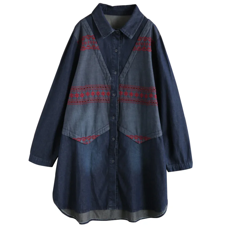

Max LuLu Korean Luxury Brand 2020 Autumn Clothes Women Vintage Blouses Ladies Casual Long Denim Shirts Embroidery Tops Plus Size