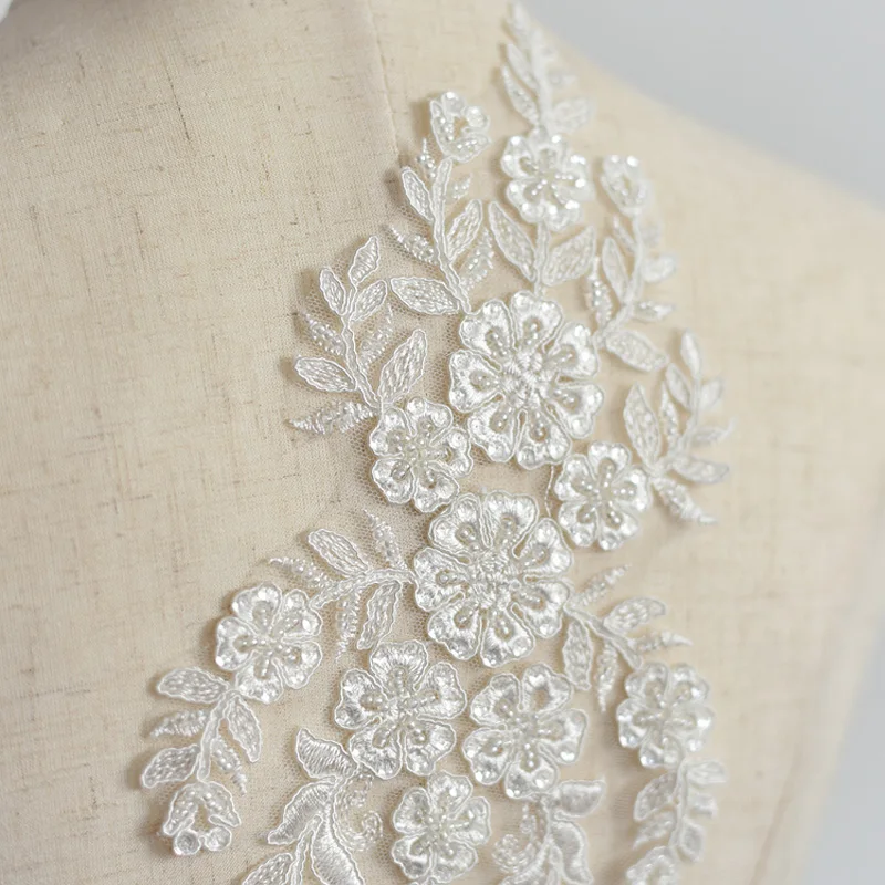 Белая Кружевная аппликация из бисера сетка венецианская кружевная отделка