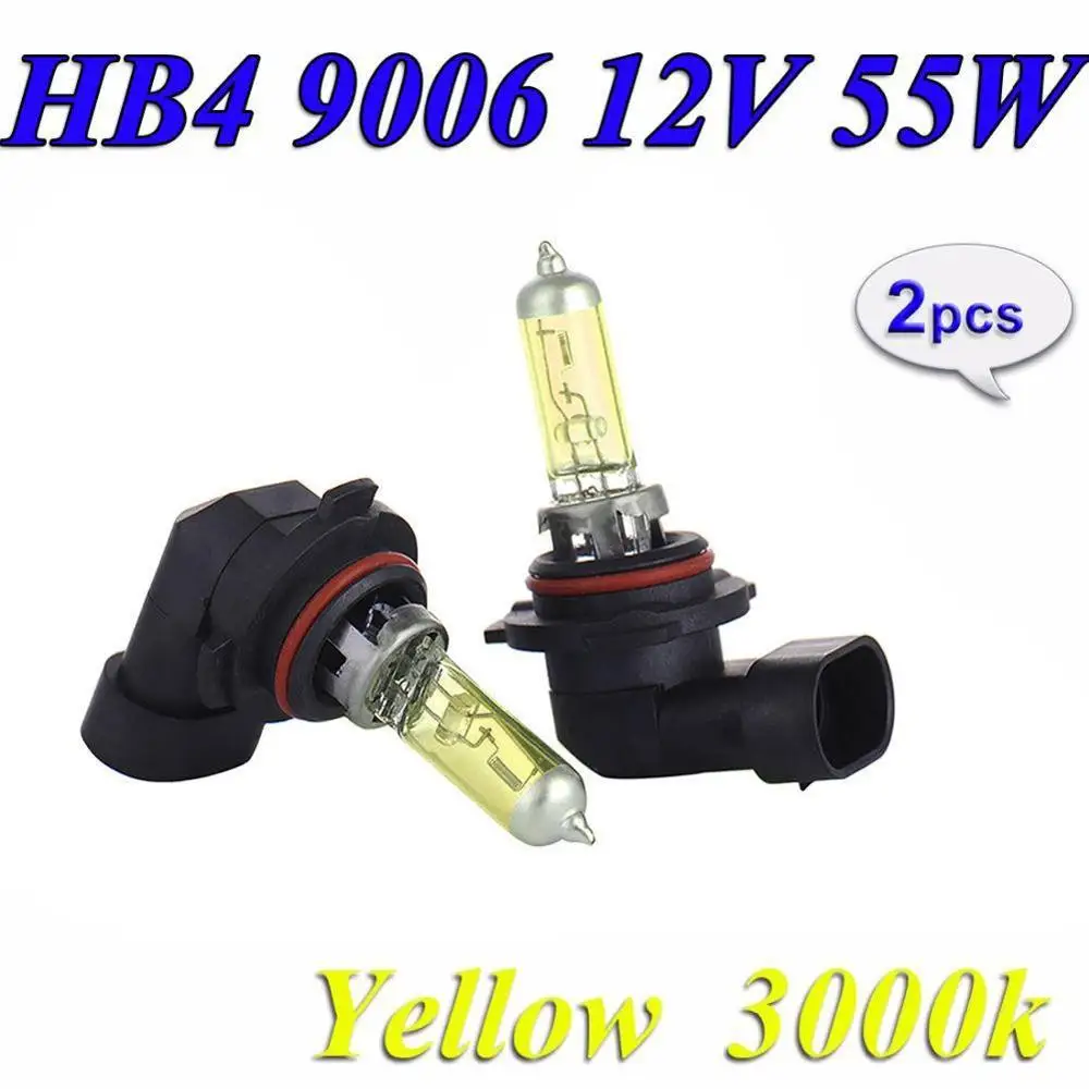 

NEW 2PCS HB4 9006 Yellow 12V 55W P22d 3000K Halogen Auto Bright Headlights Glass Super Bulbs Source Light Automobiles Lamps T4M1