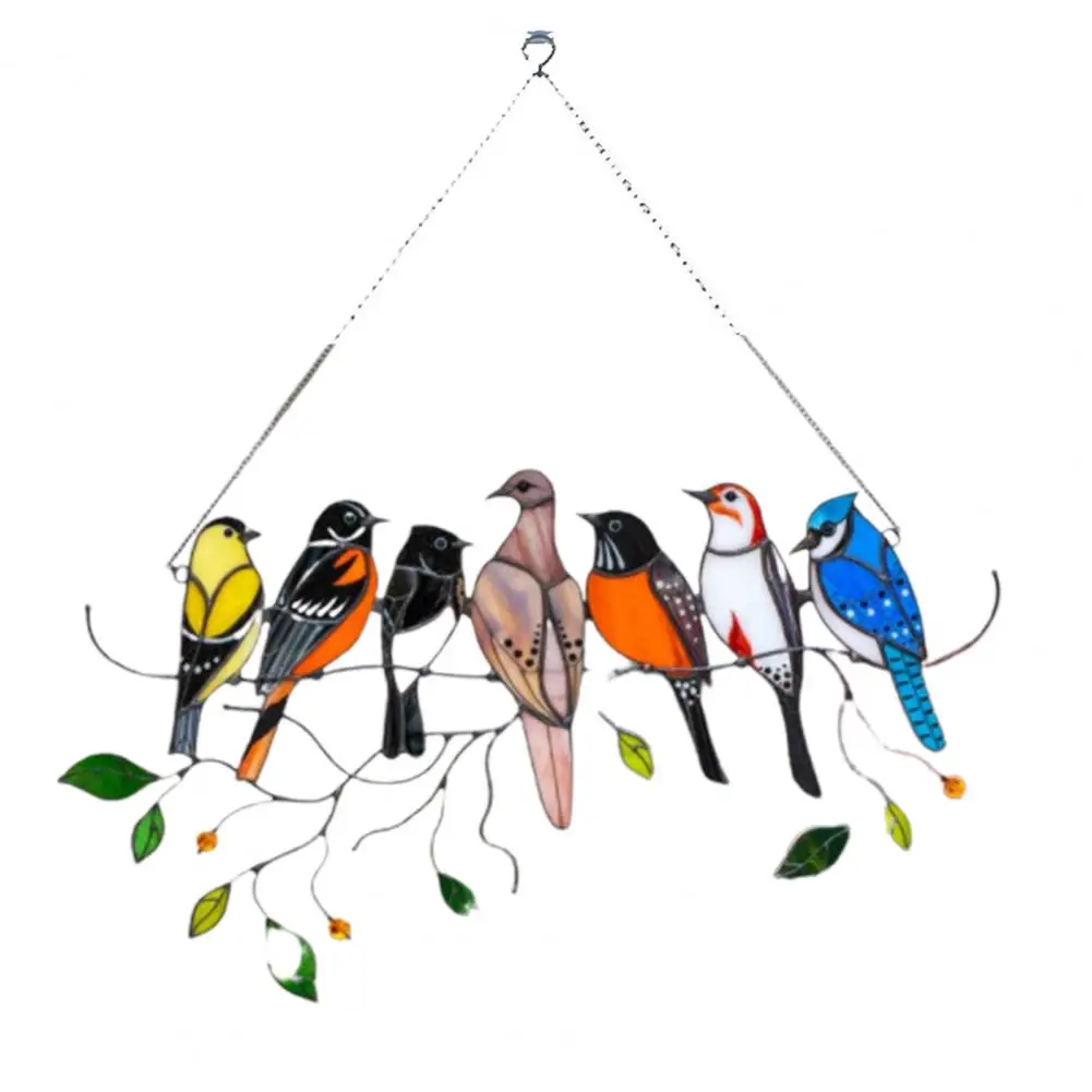 

Wall Hanging Colorful Mini Stained Birds Patterns Acrylic Window Suncatcher Ornament for Home Decoration