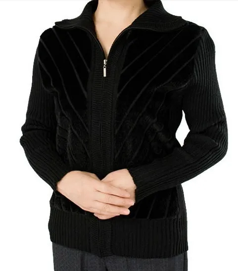 Autumn Winter Mother Casual Zipper Cardigan Sweater Turn-down Collar Jacket Women's Spring Knitted Coat Long-Sleeved Clothing |