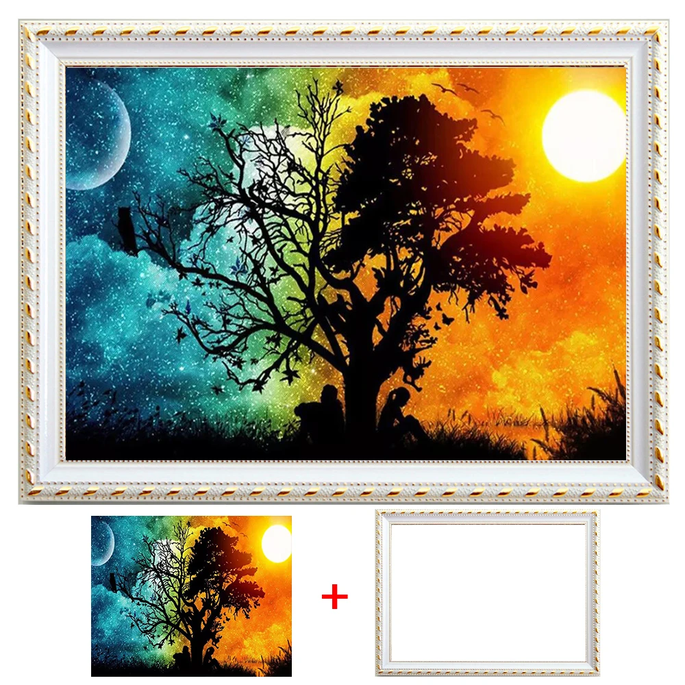 

Framed 5D DIY Diamond Painting Landscape Tree Full Round Diamonds Embroidery Tree Kits Decorations Home