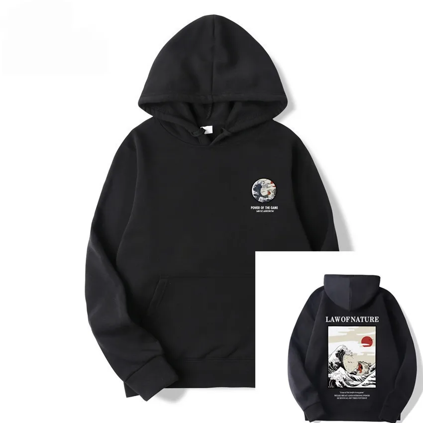 Осень японский принт мужские толстовки с капюшоном уличная одежда забавный кот