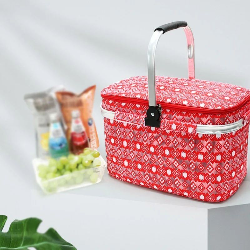 

25L Camping Insulated Cooler Bag Lunch Bag with Foldable Handle Collapsible Waterproof Zippered Tote Basket Picnic Bags