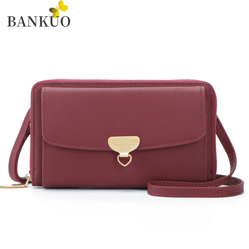 

BANKUO New Women Zip Wallet Korean Style Solid Buckle Ladies Clutch Bag Large-capacity PU Leather Fashion Casual Coin Purse C127
