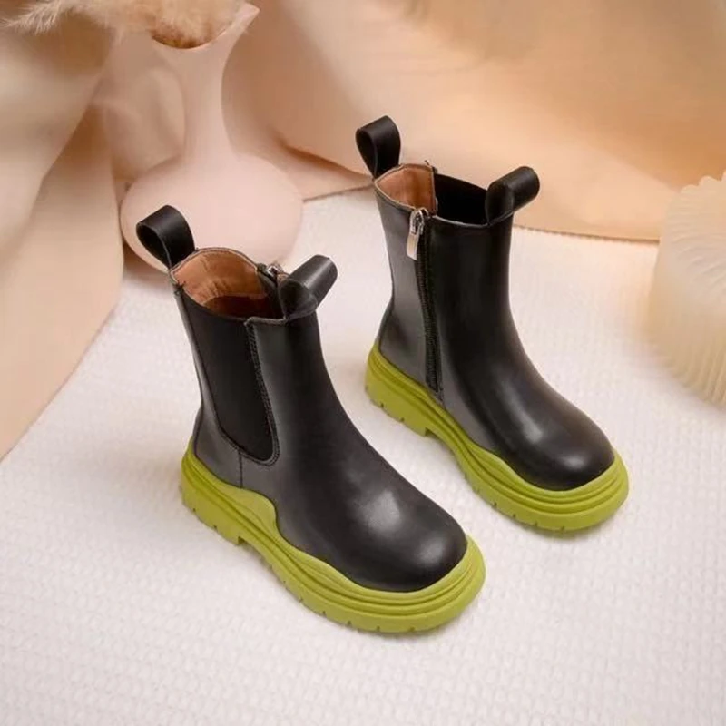 

2021 Autumn Children Fashion Casual Ankle High Top Chelsea Kids Boots Waterproof Thick Sole Platform Baby Girl Shoes 37-21 Size