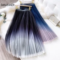 danjean starry sky gradient mesh skirt female 2020 spring high waist tulle pleated skirt fairythin a line skirt streetwear