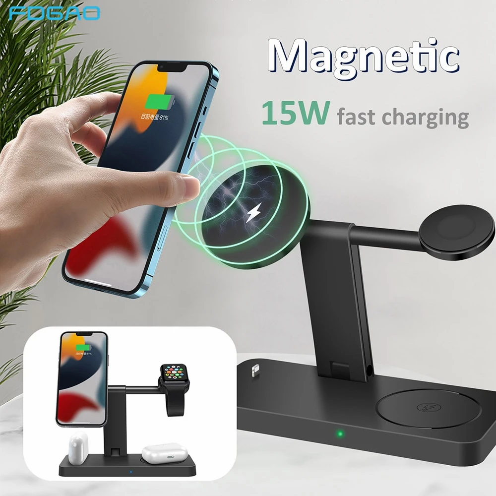 

Магнитная Беспроводная зарядная станция 4 в 1, 15 Вт, Быстрая Зарядка Qi для iPhone 13, 12 Pro Max, Apple Watch 7, 6, 5, 4, 3, 2 Airpods Pro